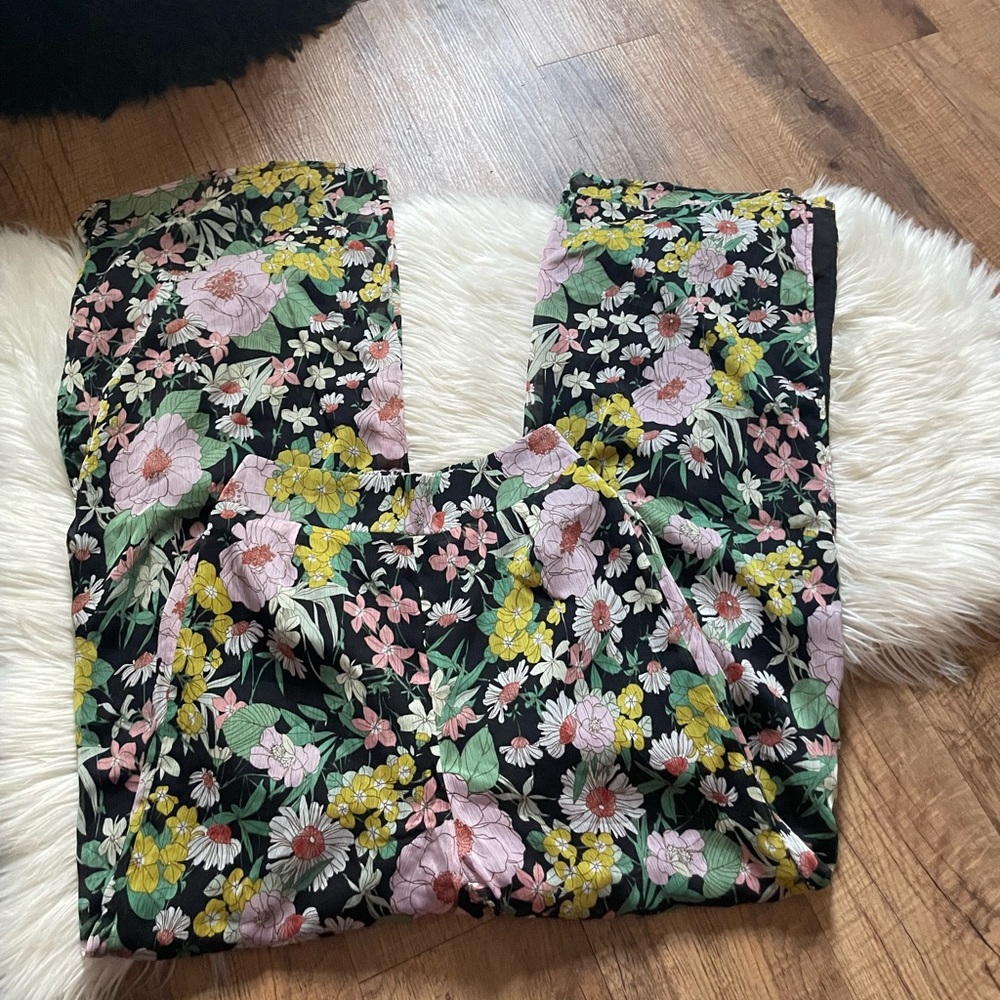 Lulu's Black Floral Wide-Leg Pants with Pink & Yellow Blooms - Picture 2 of 3